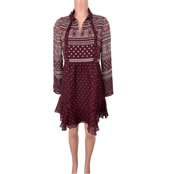Shoshanna‎ Braemar Tie-Neck Long-Sleeve Printed Chiffon Silk Boho Dress Size 4 - Picture 1 of 5